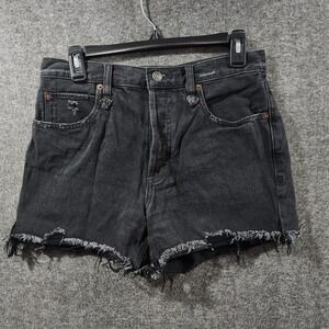 Free People Size 27 Cutoff Jean Shorts‎ Washed Black Denim Button Fly